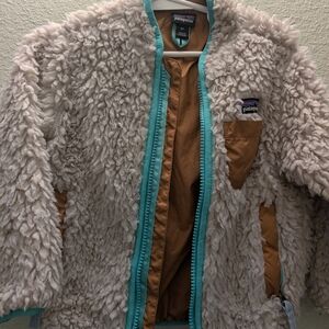 Patagonia Cream Sherpa Jacket with Teal Trim